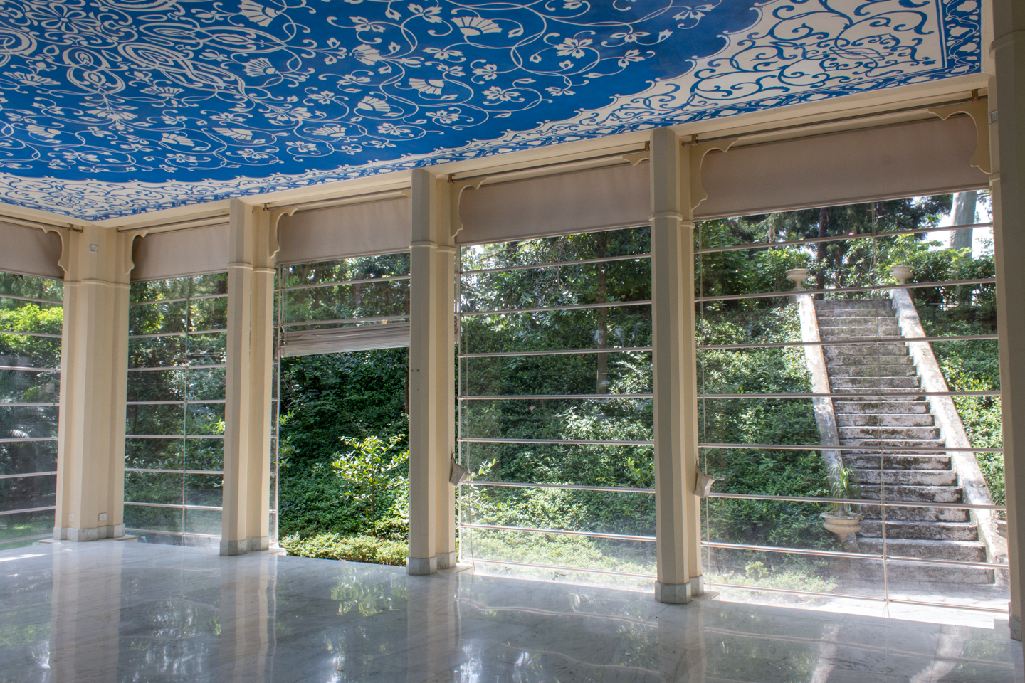 An interior view of the yoga pavilion.