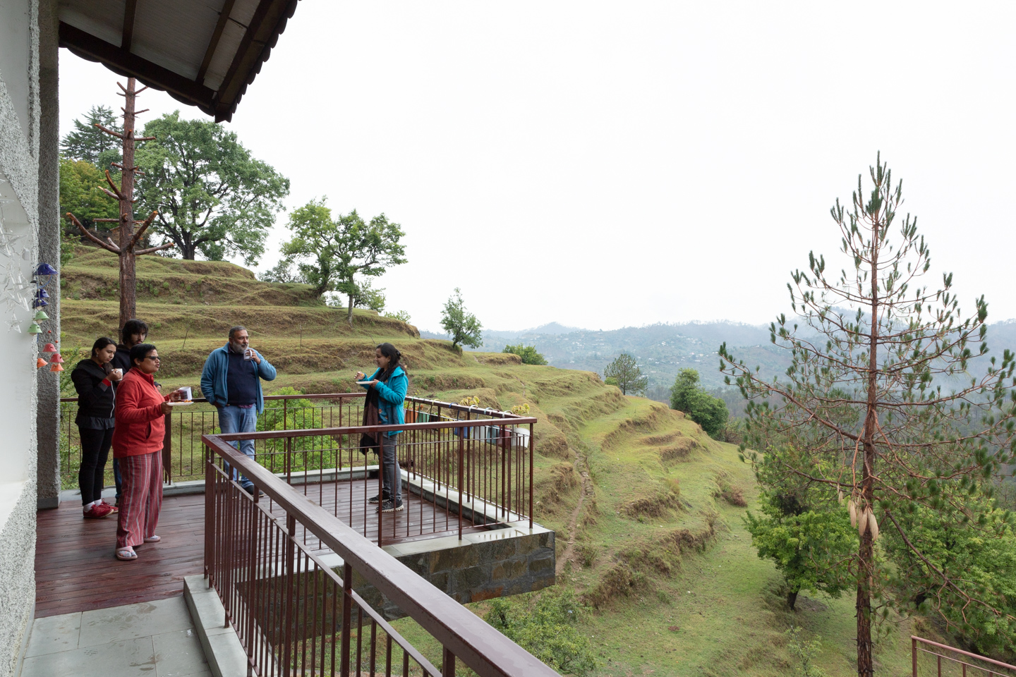 The wooden deck overlooking the valley