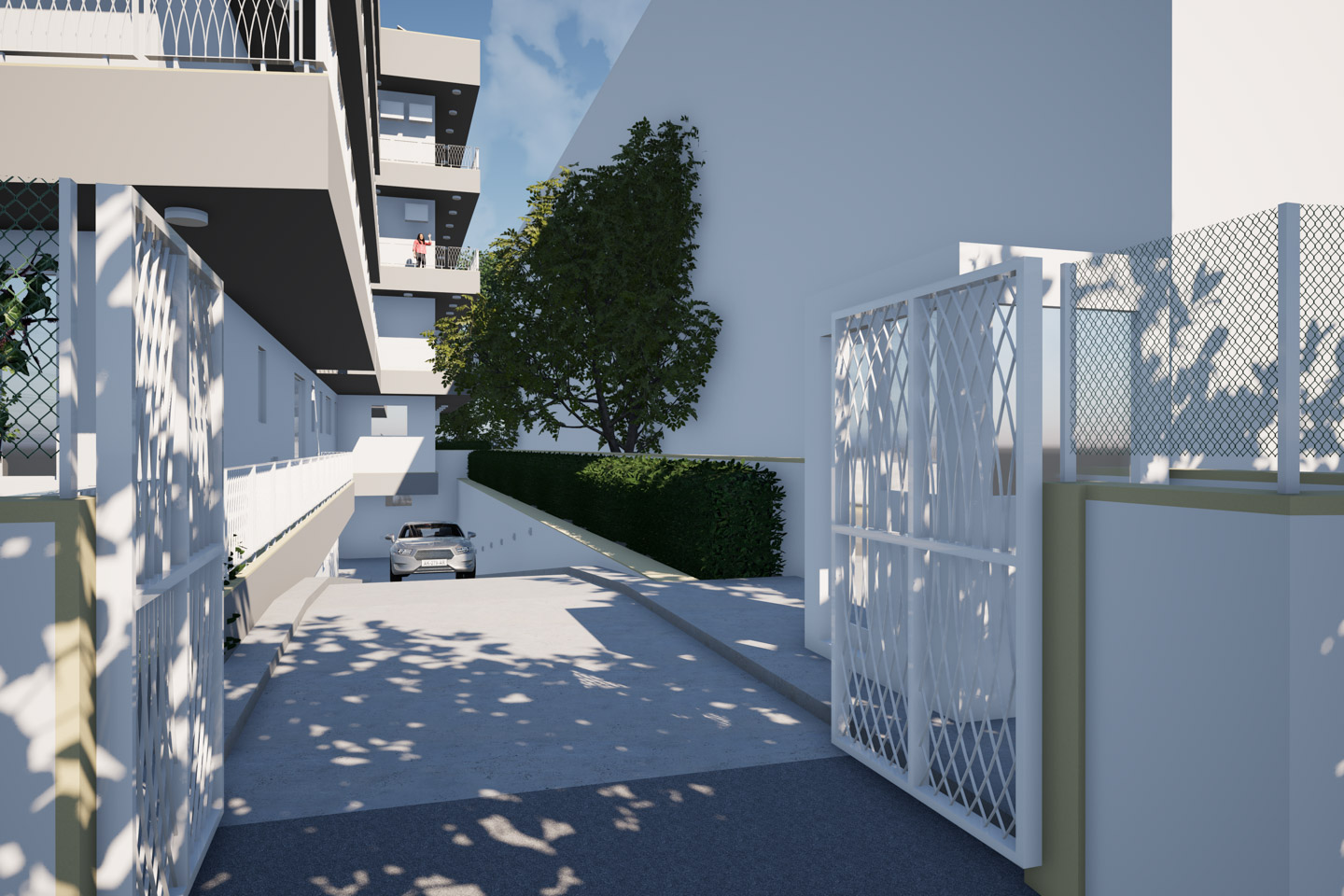 Entrance to the basement parking.